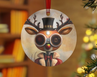 Steampunk Rudolph Christmas Metal Christmas Ornament - Holiday Gift  - Stocking Stuffer - Christmas Gift Tag