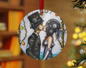 Steampunk Wedding Bride & Groom Christmas Metal Christmas Ornament - Steam Punk Christmas - Anniversary Ornament