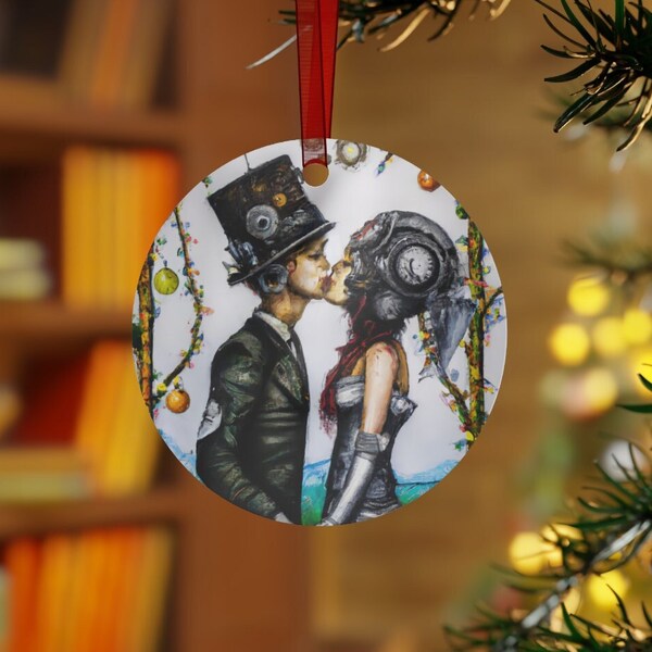 Steampunk Wedding Bride & Groom Christmas Metal Christmas Ornament - Steam Punk Christmas - Anniversary Ornament