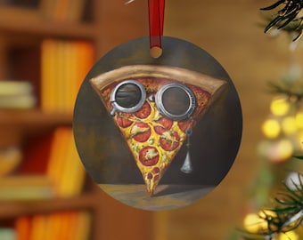 Steampunk Pizza Christmas Ornament - Holiday Stocking Stuffer - Pizza wearing Goggles - I Love Pizza