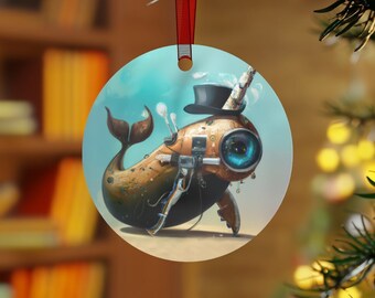 Steampunk Narwhal Christmas Ornament - Stocking Stuffer - Funky Animal Ornaments - Unicorn Whale - Holiday Oddities