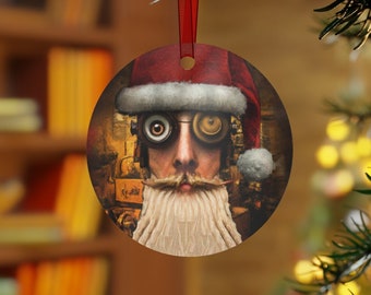 Steampunk Christmas: One-Eyed Santa Custom-Designed Metal Christmas Ornament #SciFi #Fantasy #Unique #Oddities