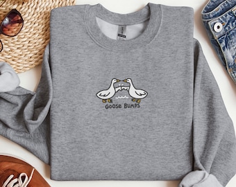 Goose Bumps Embroidered Crewneck | Funny Fist Bump Design | Silly Goose Sweatshirt | Unisex Sweatshirt