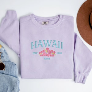 Embroidered Hawaii Crewneck | Hibiscus  Embroidery | Tropical Sweatshirt | Plus Sizes Available