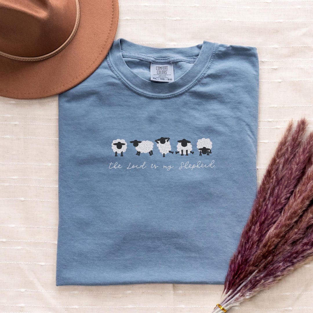 Embroidered Sheep T-Shirt: Christian Comfort Colors Unisex Tee