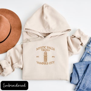 Embroidered Mystic Falls Hoodie | TVD Merch | Salvatore Brothers | Small Town Charm