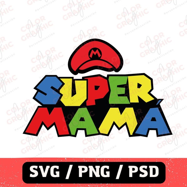 Diseño Super mamá gorro SVG estilo super mario, Super Mama Svg, Mama Svg, mamá Svg, Mamá Svg Archivos para Cricut, Super mama Png