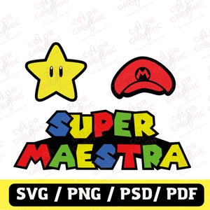 Design Super teacher star and hat SVG super mario style, Super Teacher Svg, teacher Svg, Files for Cricut, Super teacher Png
