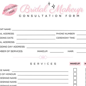 EDITABLE Bridal Makeup Consultation Form Template, Bridal Makeup ...