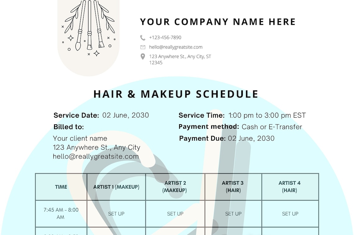 EDITABLE Hair and Makeup Schedule, Wedding Day Hair and Makeup Schedule ...