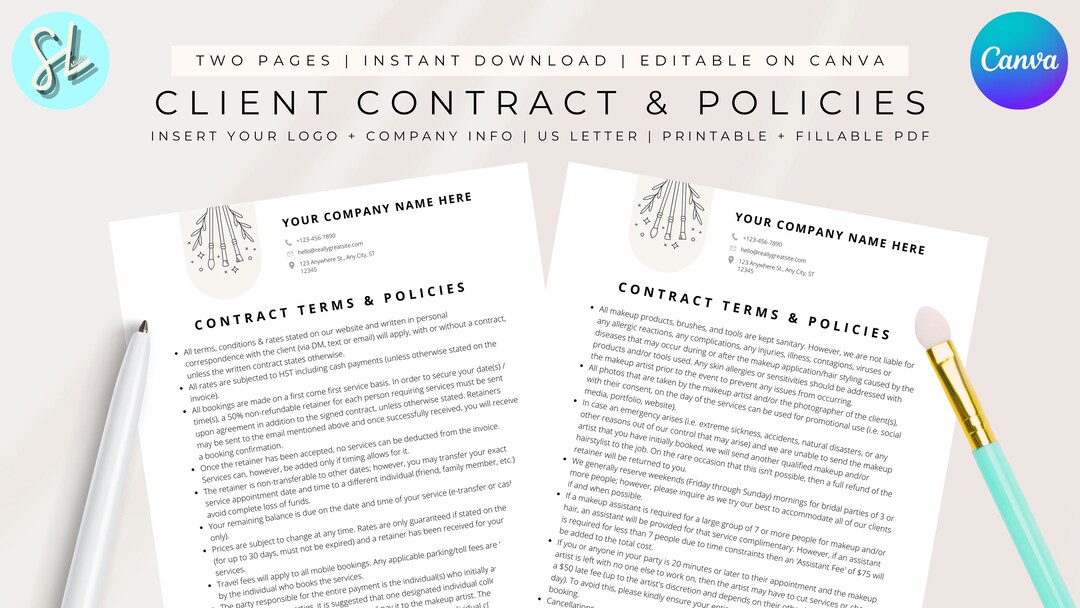 EDITABLE Makeup Client Contract and Policies Template, Freelance Makeup ...