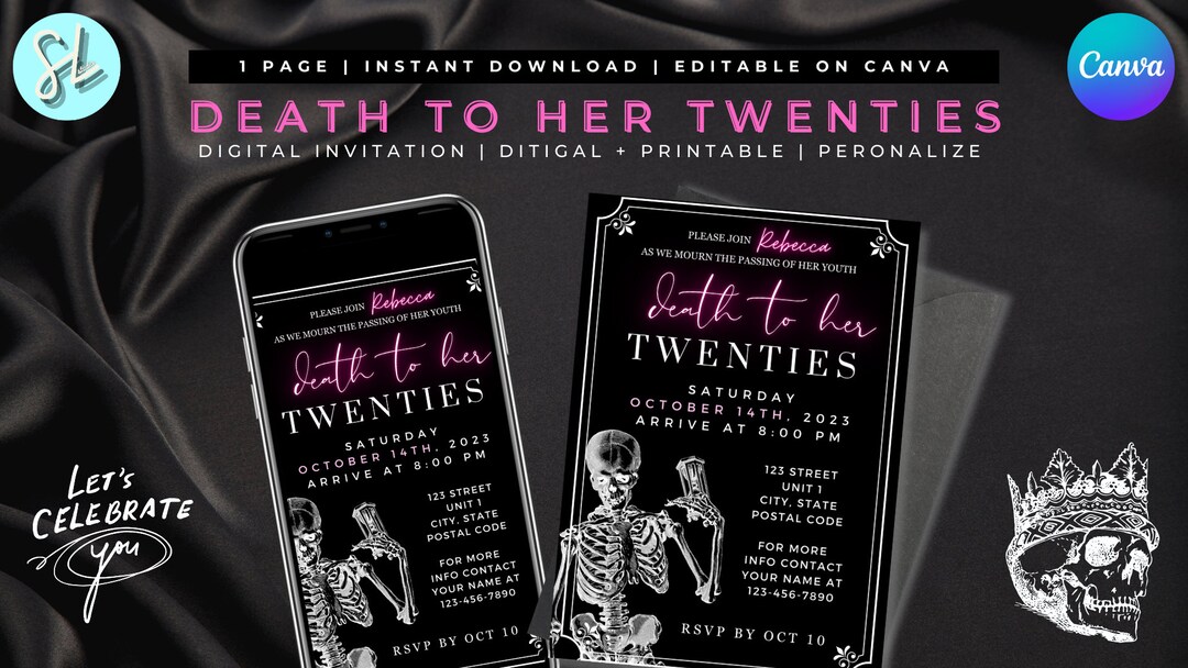 Death to Twenties Party Invitation, Editable 30th Birthday (digital