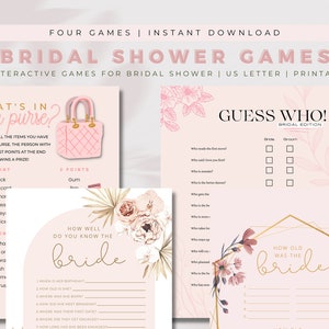 Floral Themed Bridal Shower Games, Fun Bridal Shower Games, What&#39;s in Your Purse, How Well Do You Know the Bride, Guess Who, Printable