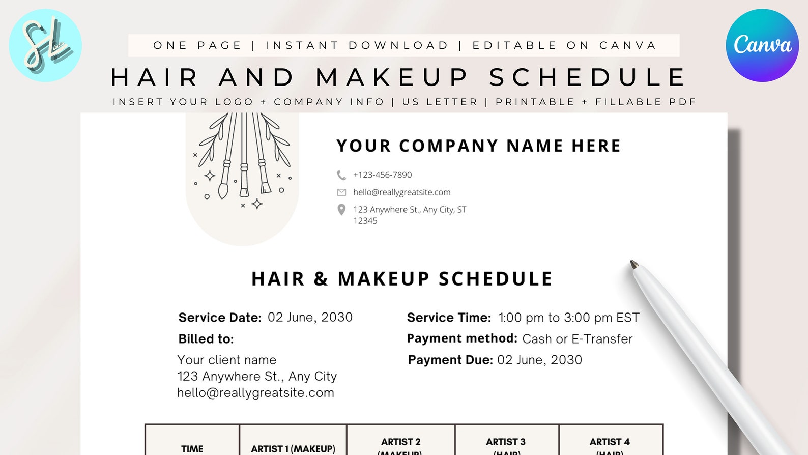 EDITABLE Hair and Makeup Schedule, Wedding Day Hair and Makeup Schedule ...