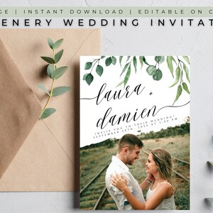 EDITABLE Greenery Wedding Invitation, Botanical Wedding Invitation, Eucalyptus Wedding Invite, Sage Wedding Invite, Wedding Invite, CANVA