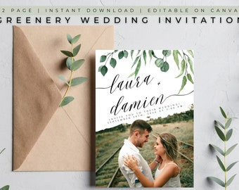 EDITABLE Greenery Wedding Invitation, Botanical Wedding Invitation, Eucalyptus Wedding Invite, Sage Wedding Invite, Wedding Invite, CANVA
