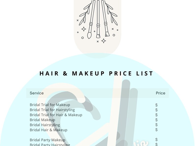 EDITABLE Hair and Makeup Price Template, Hmua Pricing Template, Price
