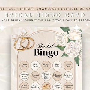 Juego de bingo nupcial: juego imprimible y digital para despedida de soltera, juego de despedida de soltera, eventos de boda, actividad de boda personalizable para invitados