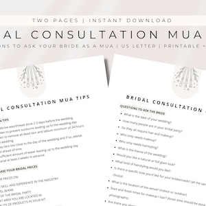Bridal Consultation MUA Tips & Questions for Brides | Printable | Makeup Artist | MUA | Freelance Makeup Artist | Instant Download