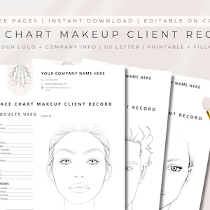 BEWERKBARE gezichtskaart make-up klantenrecords, make-up artiest gezichtskaarten, make-up artiest vorm, make-up consult, gezichtskaarten, CANVA-sjabloon
