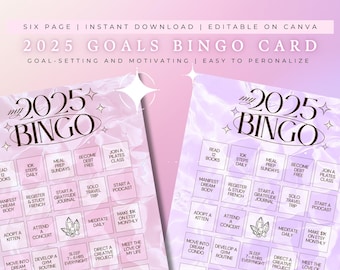 2025 Goals Bingo Card | Digital Download, Printable Goal Tracker, Customizable New Year Template, Manifestation Planner, Vision Board Asset