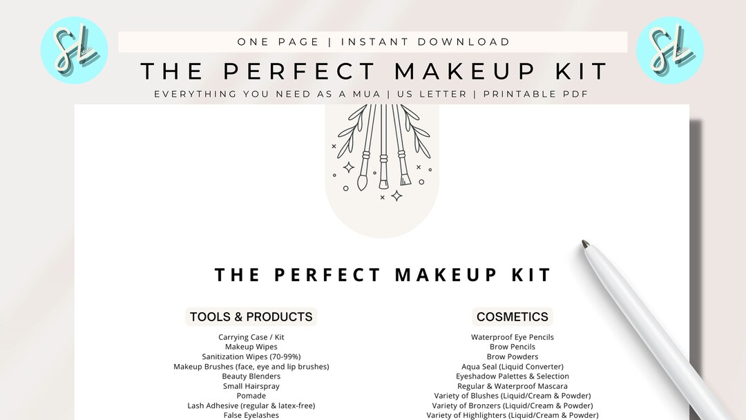 The Perfect Makeup Kit One Page Printable Makeup Artist MUA Freelance 