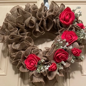 Rustic Rose Valentine&#39;s Wreath/Heart Shaped  Wreath/Valentine&#39;s Day Celebration/Love Heart Wreath/Door Hanger/Wedding Wreath/Heart Wreath