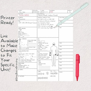 May include: A printable medical chart form with a white background and black text. The form is divided into sections for patient information, diagnosis, medications, allergies, and other medical details. The form is designed to be used by healthcare professionals to track patient information.