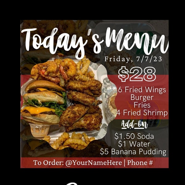 Editable Food Menu | DIY Food Flyer - Canva Editable Template - Meals Sweets Dessert Supper Special