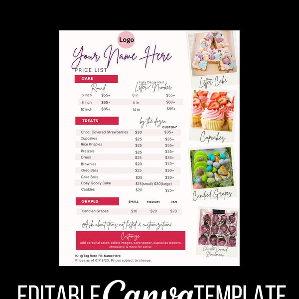 Editable Sweet Treats Menu | DIY Food Flyer - Canva Editable Template - Hair Stylist Braider Makeup Lashes Nails Appointments Sale Portrait