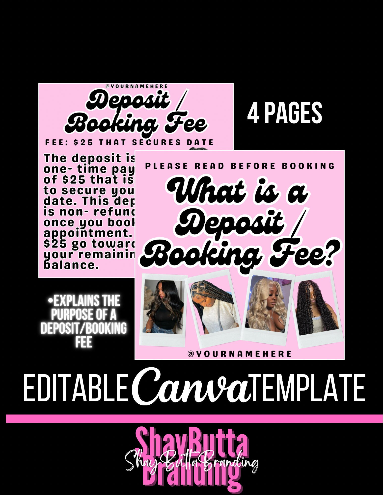 Booking/Deposit Explaination | DIY Instagram Flyer - Canva Editable Template - Hair Stylist Braider Makeup Salon Appointments Sale Bookings
