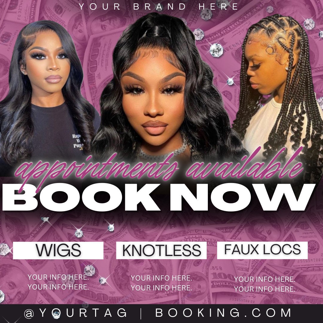 Pink Book Now Hair Flyer | DIY Instagram Flyer - Canva Editable ...