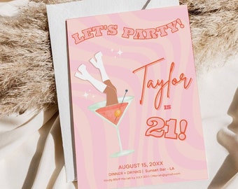 21st Lets Celebrate Birthday Evite Template, 21st disco Cocktail Editable Invitation, Birthday Celebration Invitation, Boho Chic Invitation,