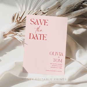 Rot Save the Date Template, Modernes Save the Date bearbeitbares, Benutzerdefinierte Hochzeit Save the Date Card,