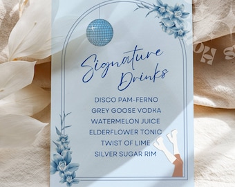 Disco Signature Drinks Menu: Retro Bachelorette Party (Canva Template)