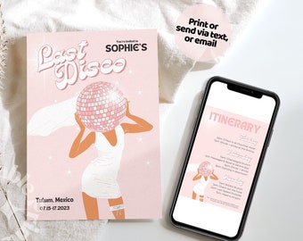 Last Disco Bachelorette Weekend Itinerary, Bride Last Disco Bachelorette Weekend Template, Cute Bride Bachelorette Template,