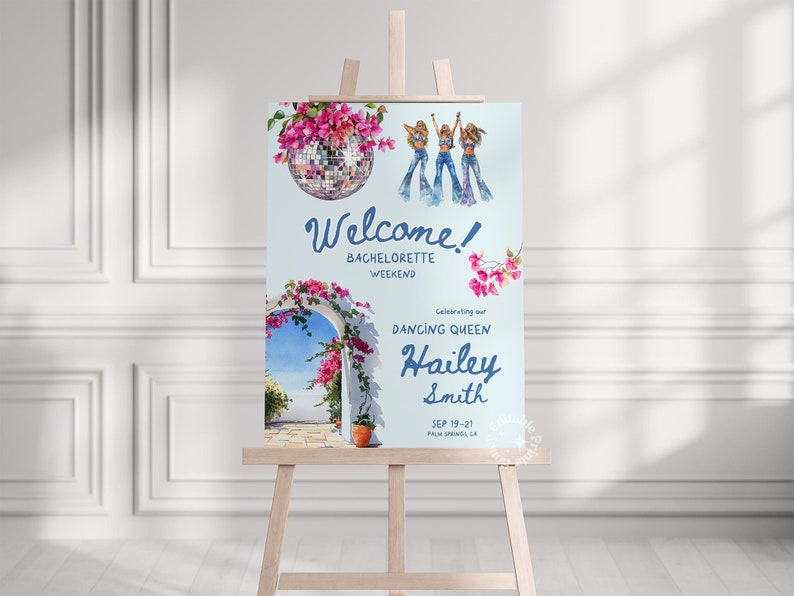 Mamma Mia Bachelorette Welcome Sign Template, Honey Honey Bridal Shower, Dancing Queen Party Banner, Disco Bachelorette Party Sign Canva DIY