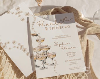 Pearls & Prosecco Bridal Shower Invitation: Champagne Tower (Editable Template)