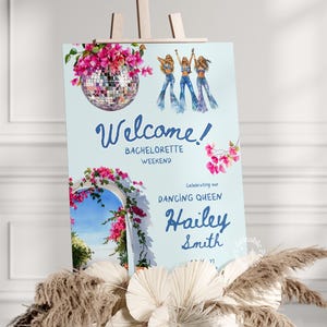 Mamma Mia Bachelorette Welcome Sign Template, Honey Honey Bridal Shower, Dancing Queen Party Banner, Disco Bachelorette Party Sign Canva DIY