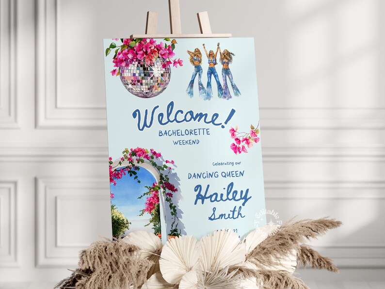 Mamma Mia Bachelorette Welcome Sign Template, Honey Honey Bridal Shower, Dancing Queen Party Banner, Disco Bachelorette Party Sign Canva DIY