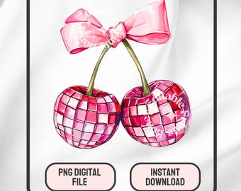 Disco Cherry Bow PNG: Coquette Sublimation Design (Digital Download)