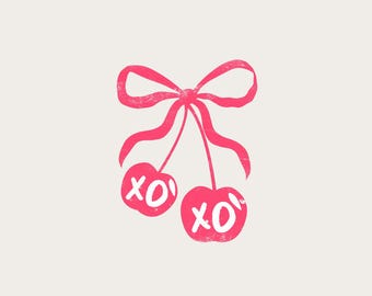 Retro Cherry Valentines PNG: XOXO Bow Coquette (Digital Download)