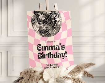 Disco Birthday Welcome Sign Template, DIY Disco Birthday Party Printable, Bday party Banner, 70's Disco Groovy Birthday Welcome sign