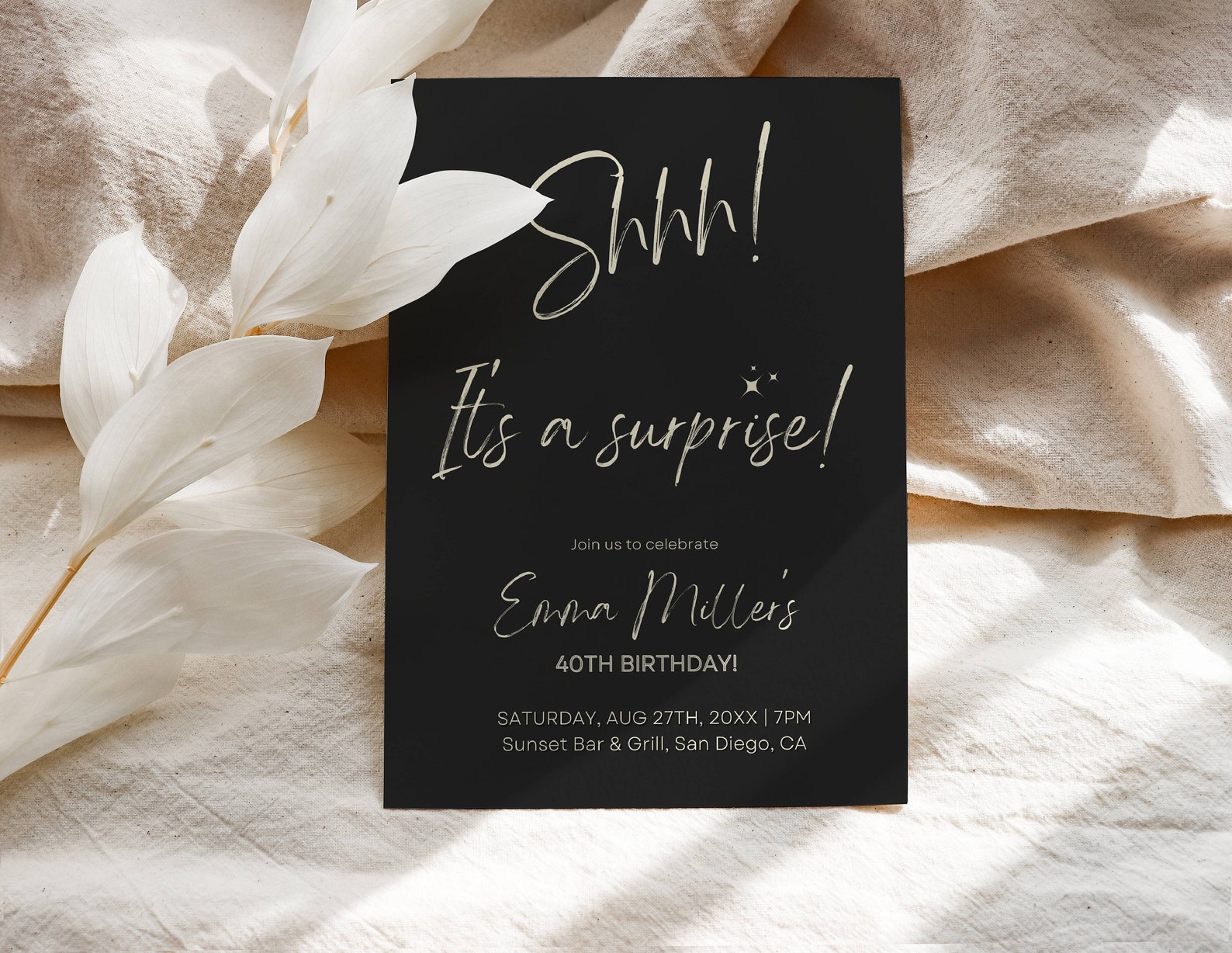 Birthday Surprise Party Invitation Printable Black and White Etsy