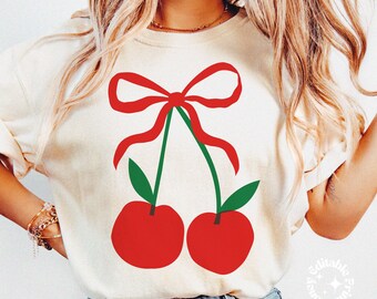 Coquette Cherries PNG Clipart: Red Cherry Bow (Digital Download)
