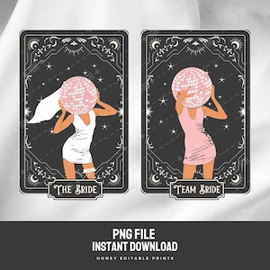Despedida de soltera en Tarot PNG, Carta del Tarot de la Novia, Carta del Tarot del Equipo de la Novia PNG, Plantilla de Canva DIY para sublimación de camisetas de Despedida de soltera en Astrología Celestial
