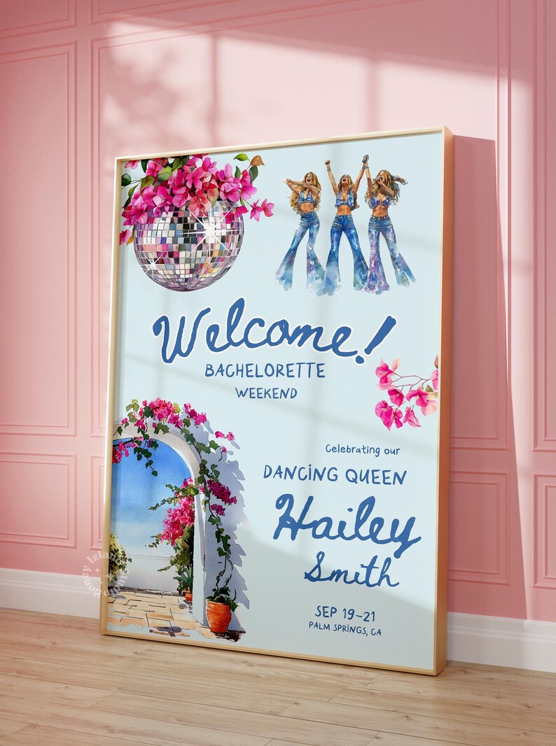 Mamma Mia Bachelorette Welcome Sign Template, Honey Honey Bridal Shower, Dancing Queen Party Banner, Disco Bachelorette Party Sign Canva DIY