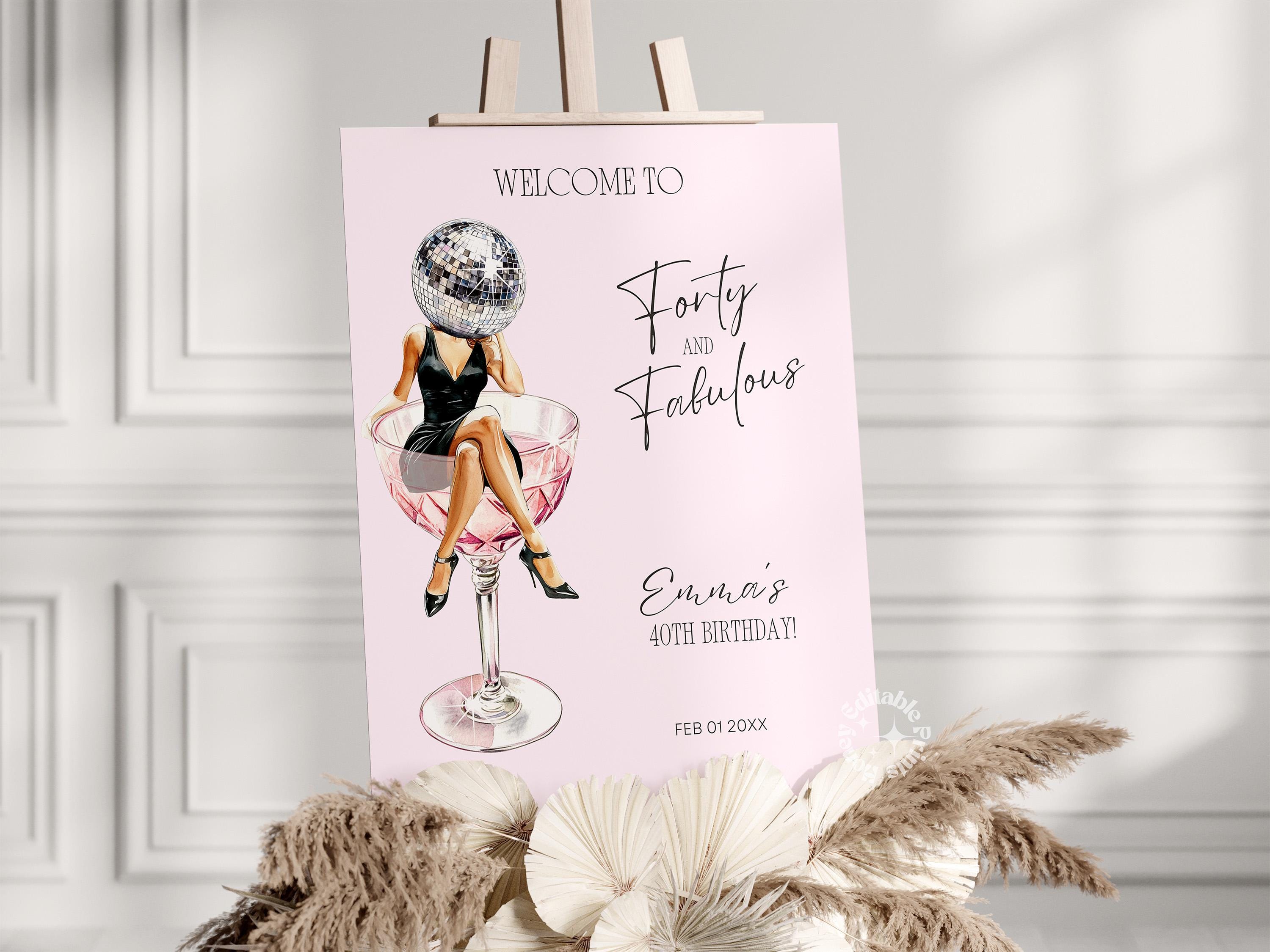 Forty and Fabulous Birthday Welcome Sign 40 Disco Party Welcome Banner Disco Cocktail Sign Editable Canva Template, Instant Download 40 Bday