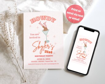 Dirty Martini 21st Birthday Cowgirl Party Template, Howdy Editable Invitation, cowgirl Birthday Celebration Invitation, Western Invitation,