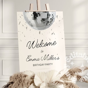 Disco Party Welcome Sign Template, Retro Disco Ball Party Banner, Groovy Disco Ball BacheloretteBirthday party banner